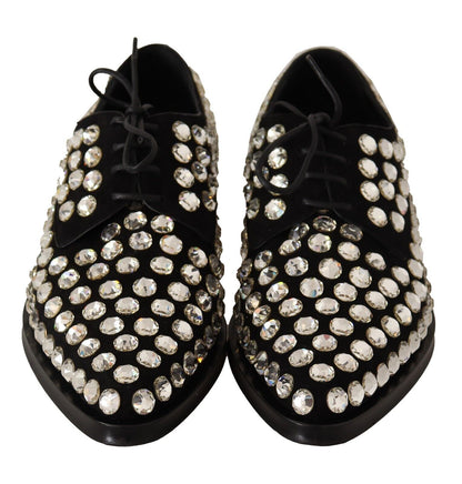Chaussures de ville à lacets en cuir noir et cristaux Dolce & Gabbana