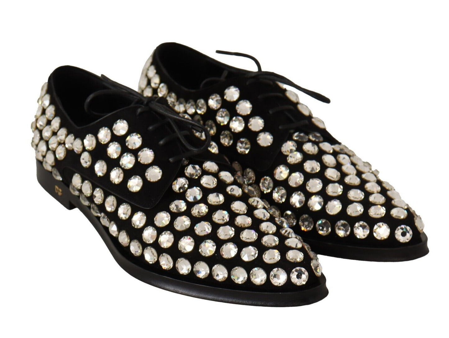 Chaussures de ville à lacets en cuir noir et cristaux Dolce & Gabbana