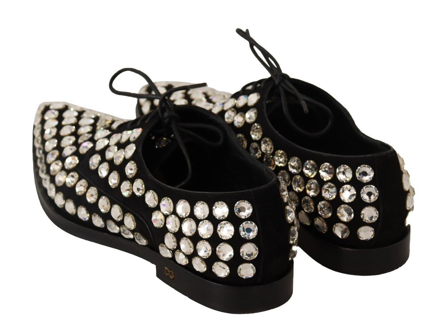 Chaussures de ville à lacets en cuir noir et cristaux Dolce & Gabbana