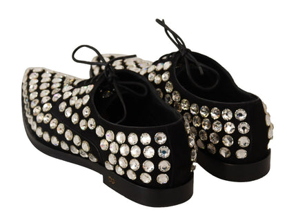 Chaussures de ville à lacets en cuir noir et cristaux Dolce & Gabbana