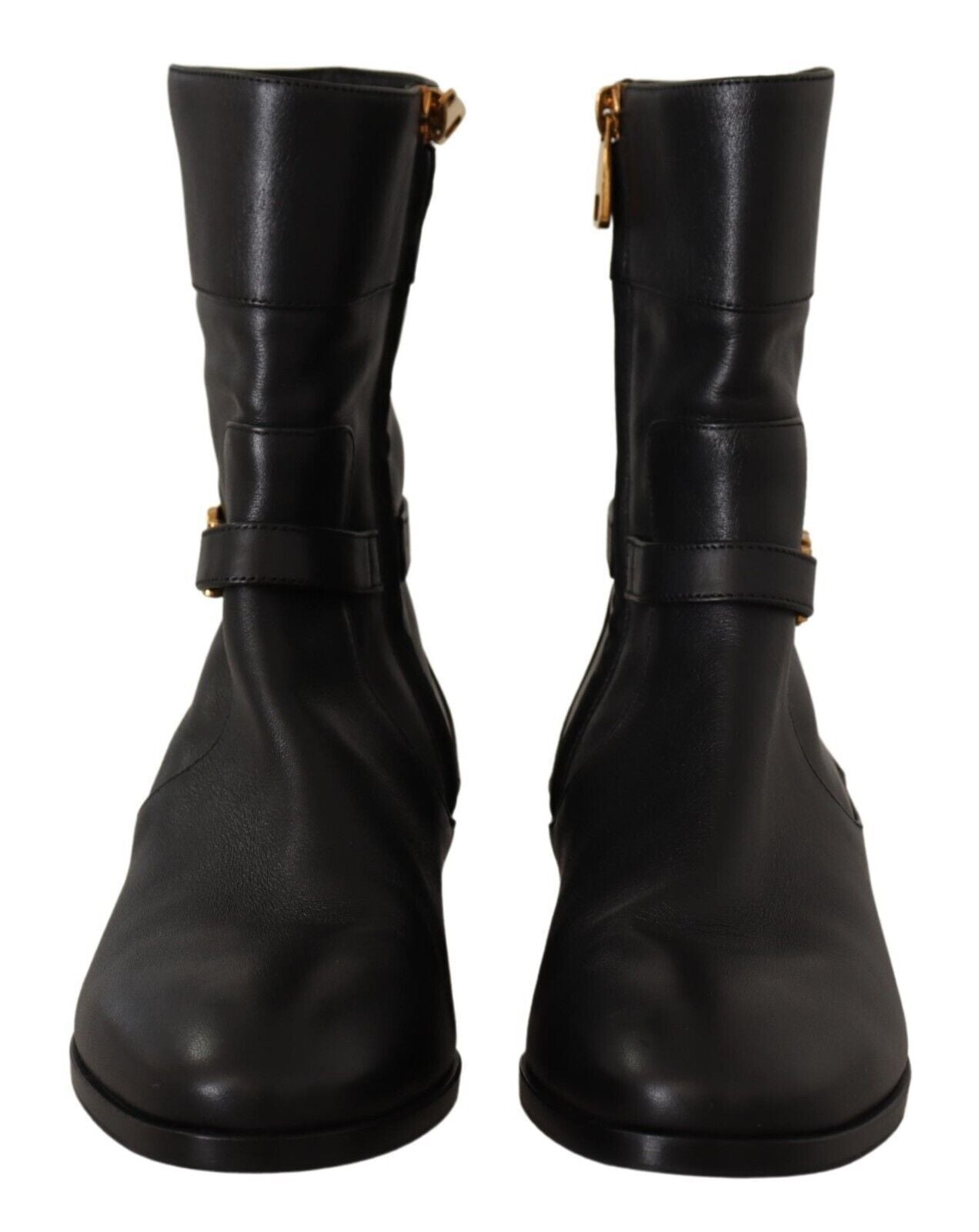 Chaussures Bottines Courtes Plates en Cuir Noir à Logo Dolce & Gabbana