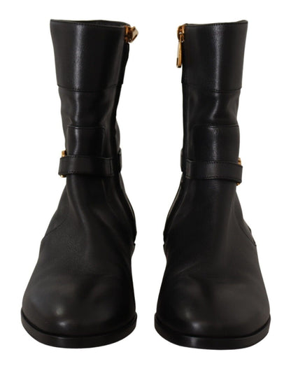 Chaussures Bottines Courtes Plates en Cuir Noir à Logo Dolce & Gabbana