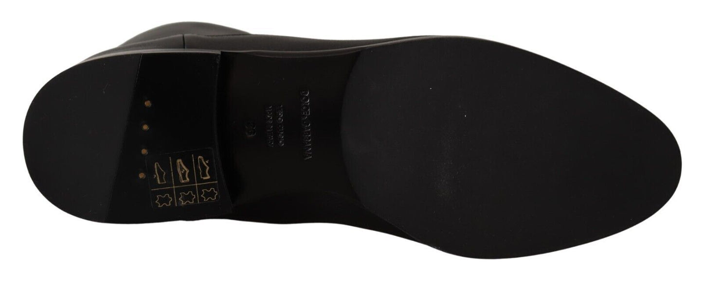 Chaussures Bottines Courtes Plates en Cuir Noir à Logo Dolce & Gabbana