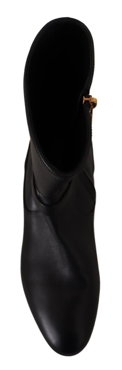 Chaussures Bottines Courtes Plates en Cuir Noir à Logo Dolce & Gabbana