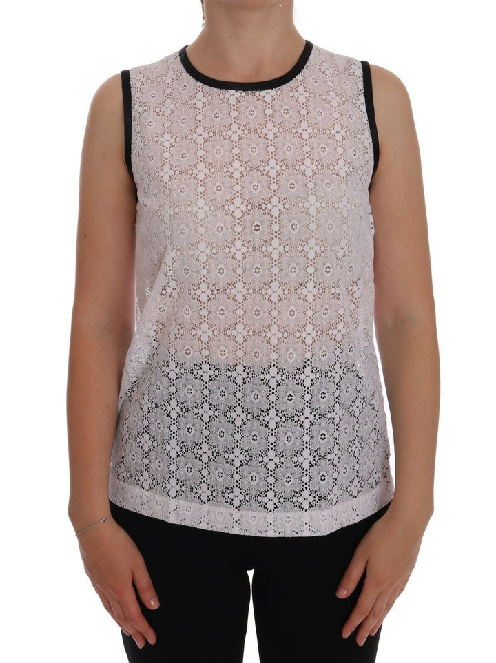 Dolce & Gabbana White Lace Floral Nylon Tank T-shirt