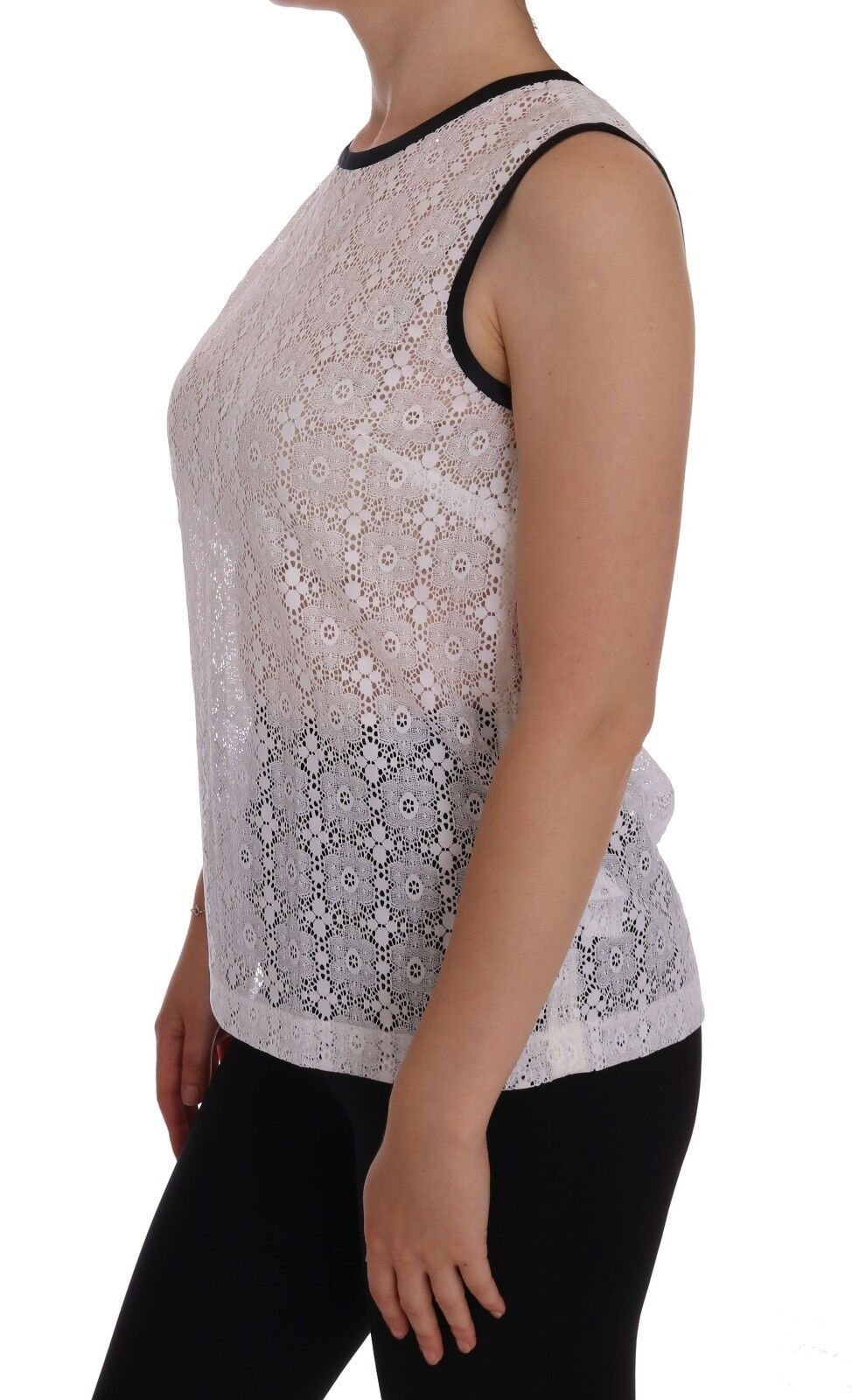 Débardeur en nylon à imprimé floral en dentelle blanc Dolce & Gabbana