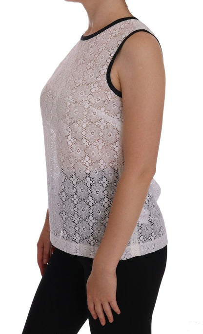 Débardeur en nylon à imprimé floral en dentelle blanc Dolce & Gabbana