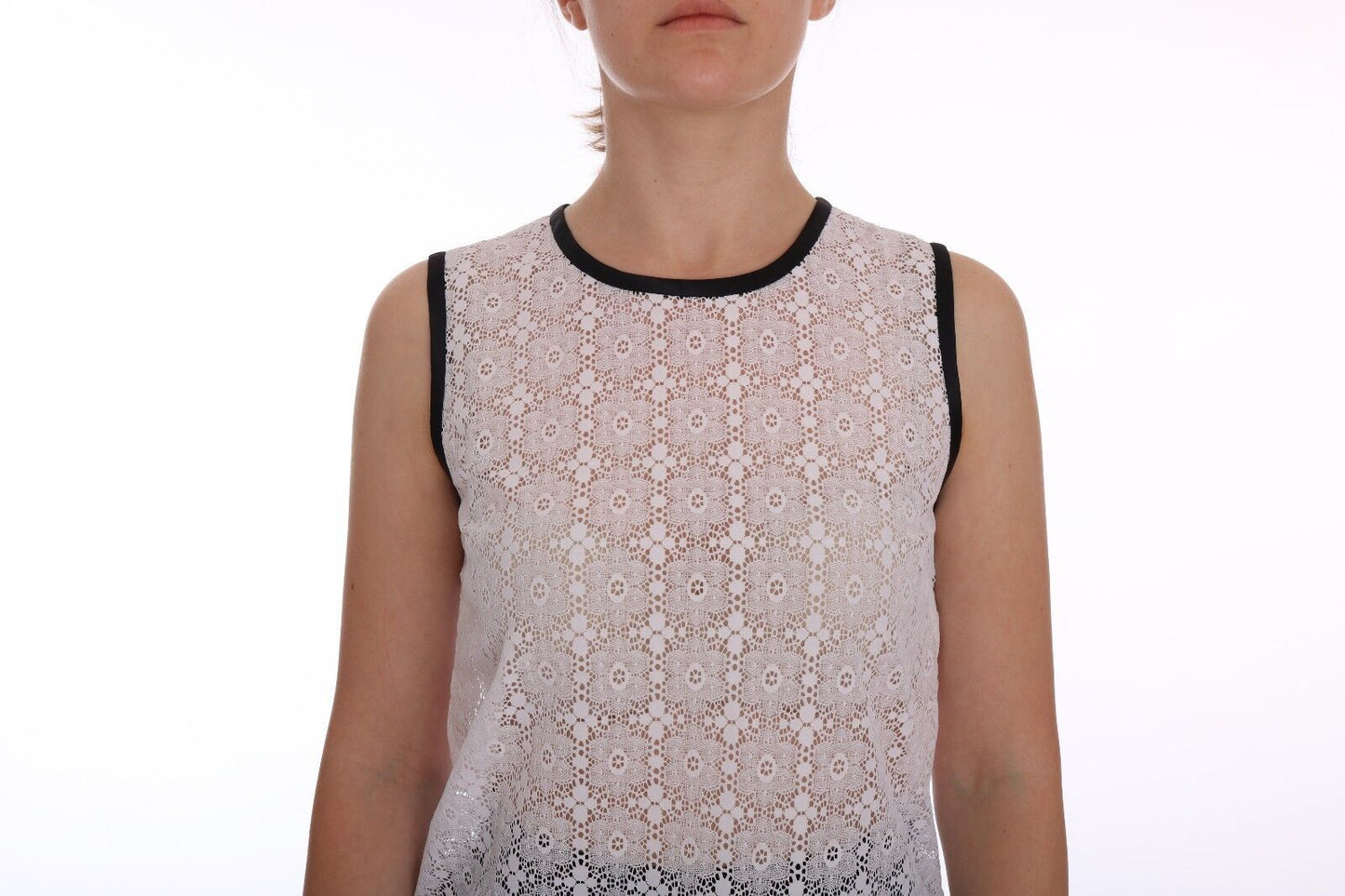 Débardeur en nylon à imprimé floral en dentelle blanc Dolce & Gabbana