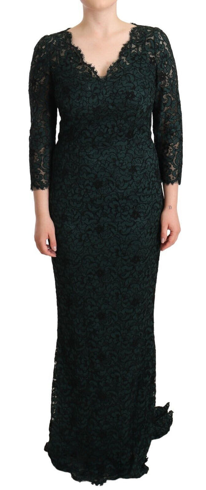 Robe longue maxi en dentelle florale verte Dolce & Gabbana