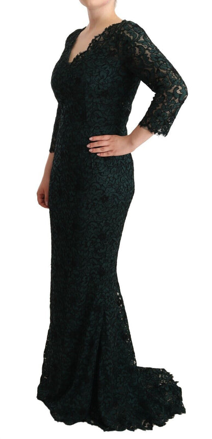 Robe longue maxi en dentelle florale verte Dolce & Gabbana