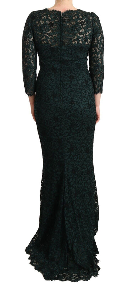 Robe longue maxi en dentelle florale verte Dolce & Gabbana