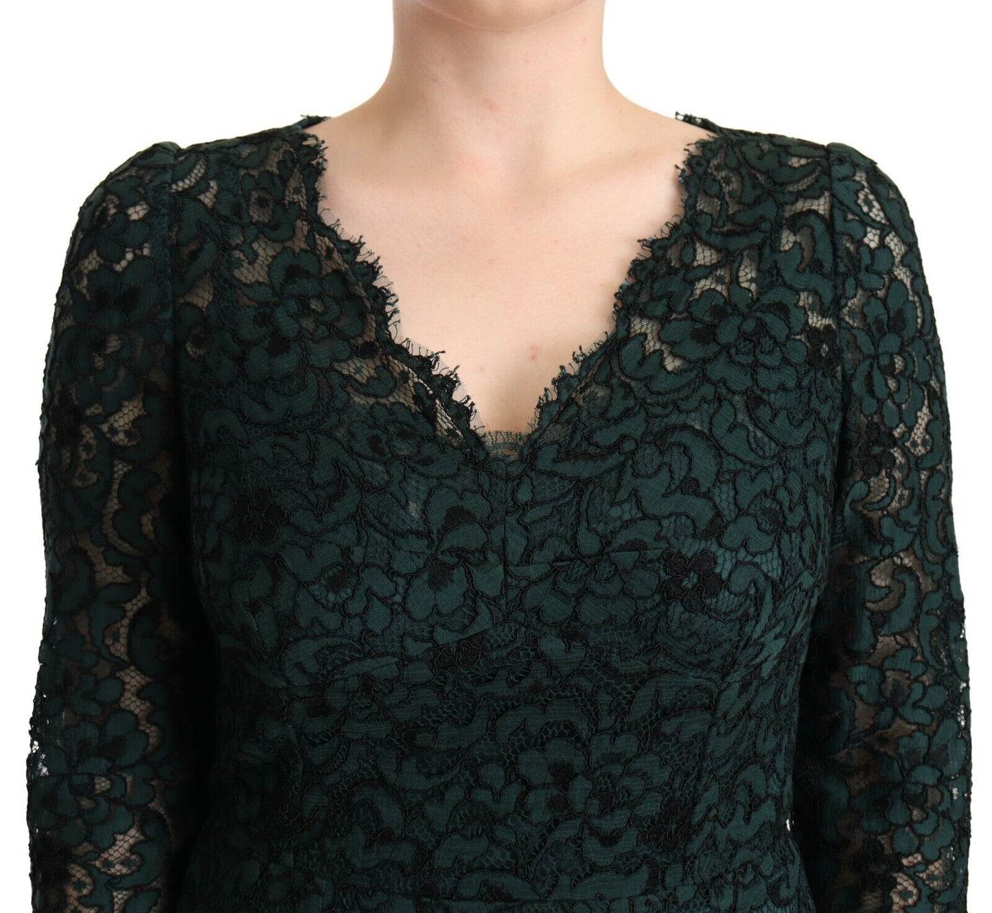 Robe longue maxi en dentelle florale verte Dolce & Gabbana