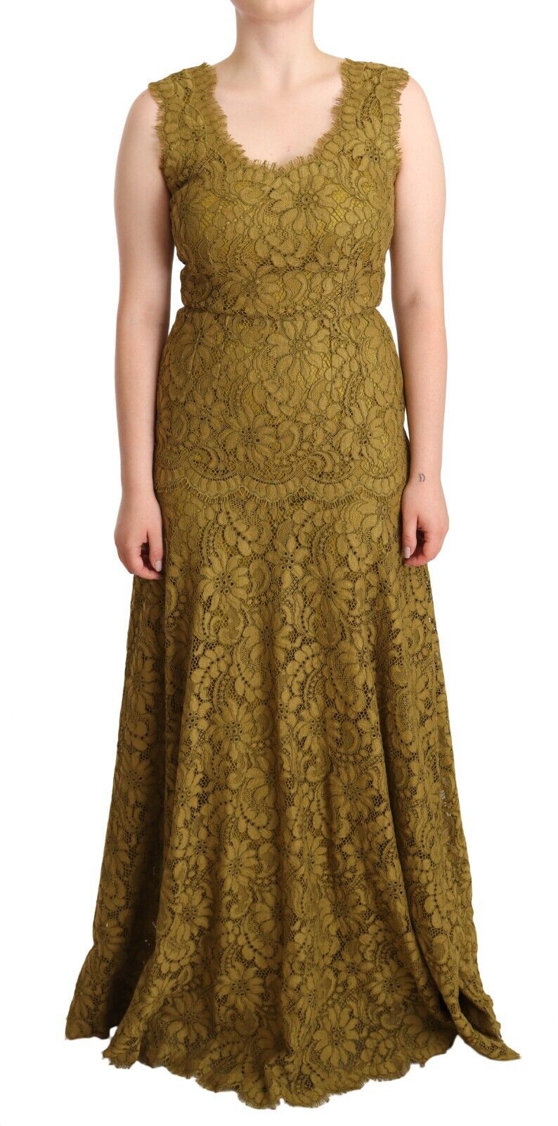Robe longue Dolce & Gabbana en dentelle florale marron