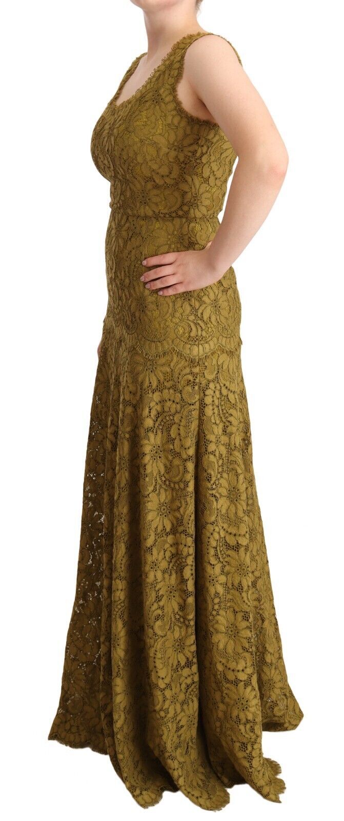 Robe longue Dolce & Gabbana en dentelle florale marron