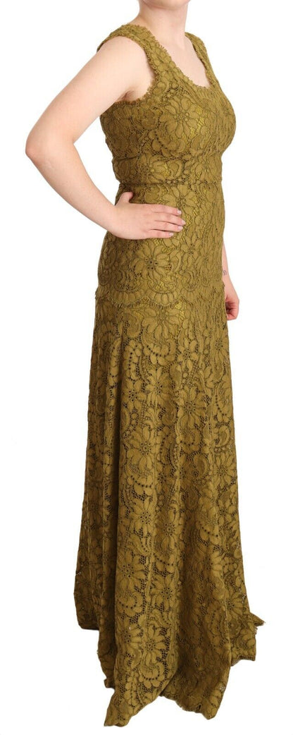 Robe longue Dolce & Gabbana en dentelle florale marron