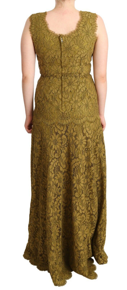 Robe longue Dolce & Gabbana en dentelle florale marron