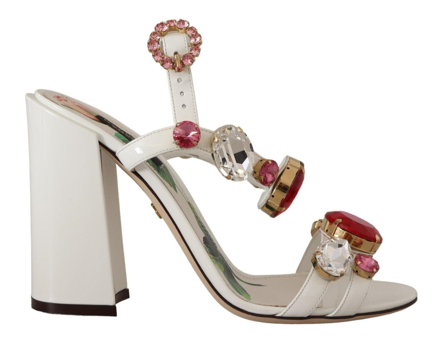 Chaussures Sandales à Talons Keira en Cuir Blanc et Cristal Dolce & Gabbana