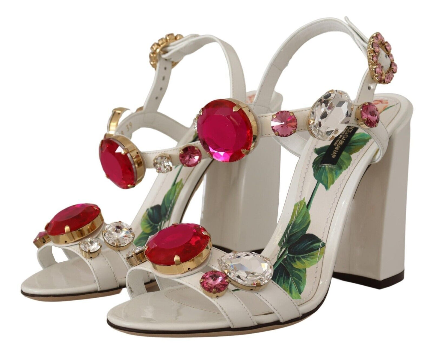 Chaussures Sandales à Talons Keira en Cuir Blanc et Cristal Dolce & Gabbana