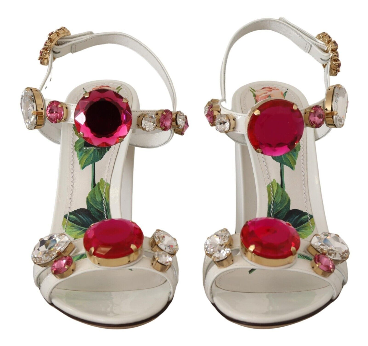 Chaussures Sandales à Talons Keira en Cuir Blanc et Cristal Dolce & Gabbana