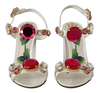 Chaussures Sandales à Talons Keira en Cuir Blanc et Cristal Dolce & Gabbana