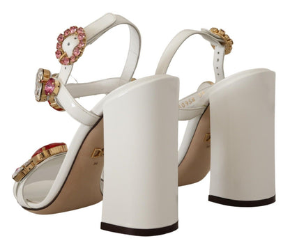 Chaussures Sandales à Talons Keira en Cuir Blanc et Cristal Dolce & Gabbana