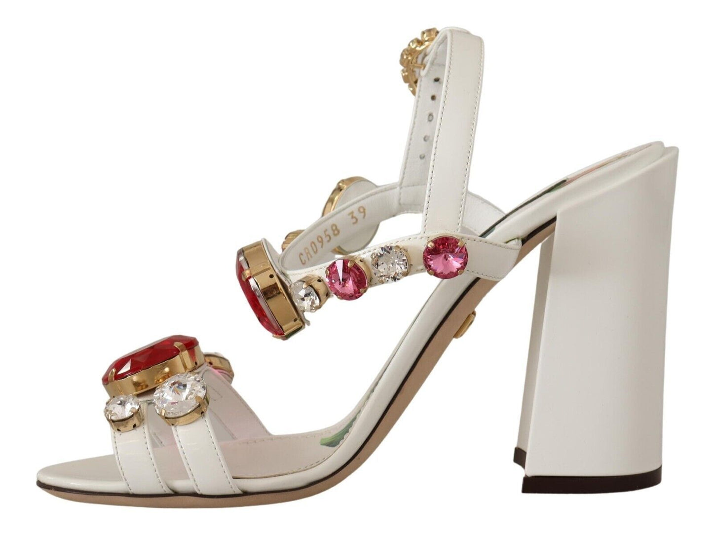 Chaussures Sandales à Talons Keira en Cuir Blanc et Cristal Dolce & Gabbana