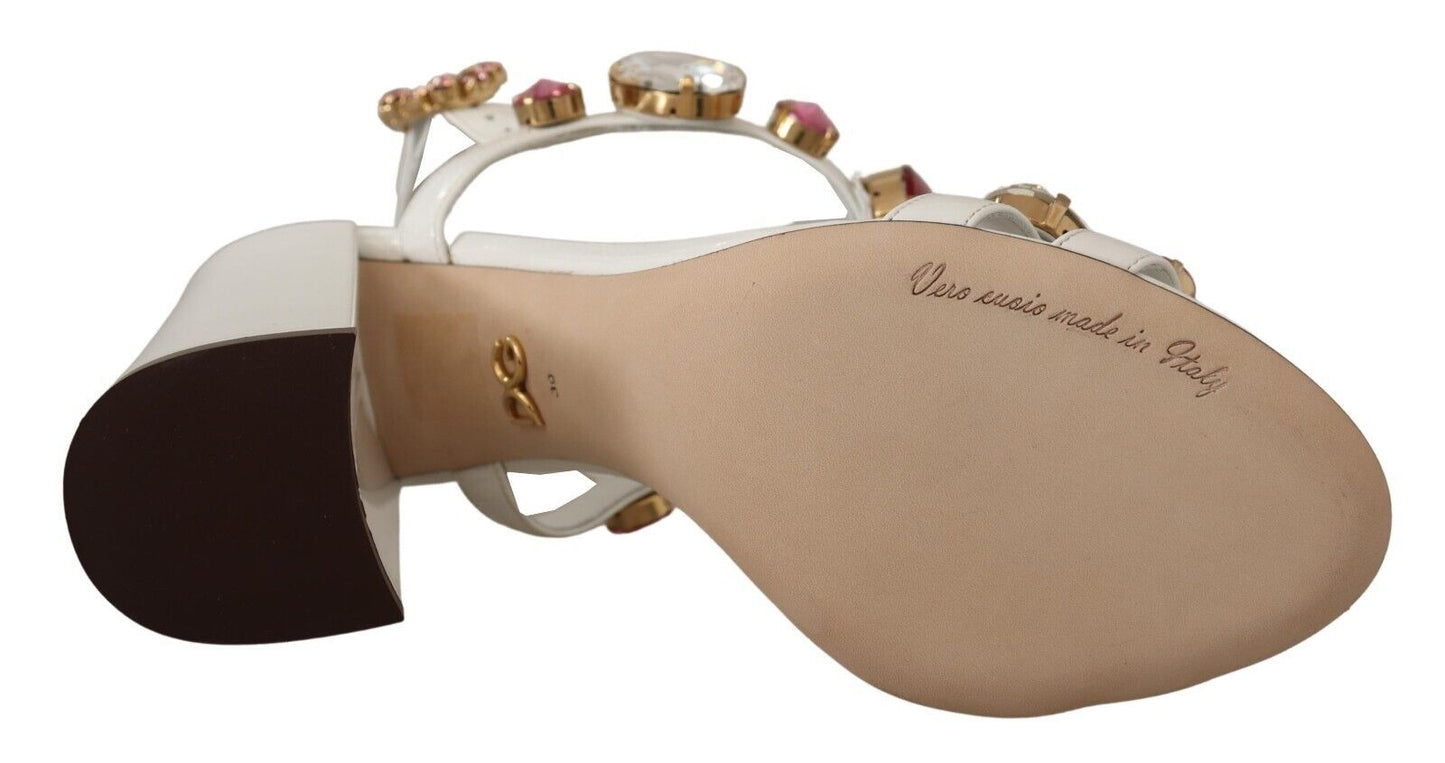 Chaussures Sandales à Talons Keira en Cuir Blanc et Cristal Dolce & Gabbana