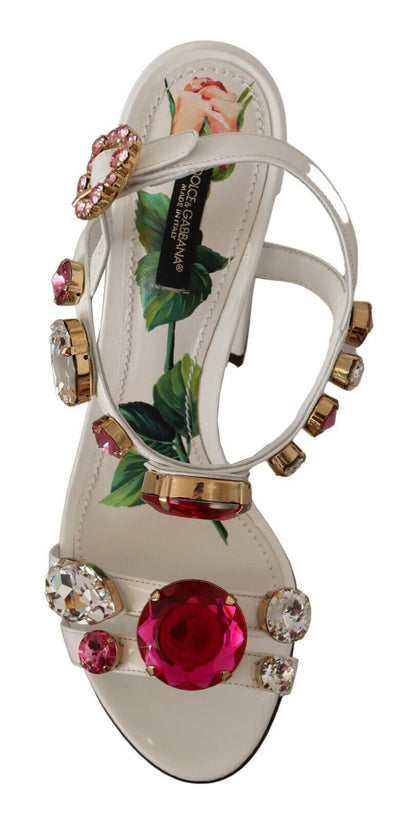 Chaussures Sandales à Talons Keira en Cuir Blanc et Cristal Dolce & Gabbana