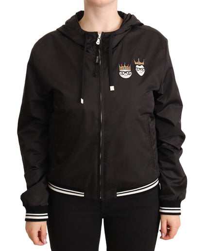 Veste bomber Dolce & Gabbana noire à capuche et fermeture éclair intégrale en polyester
