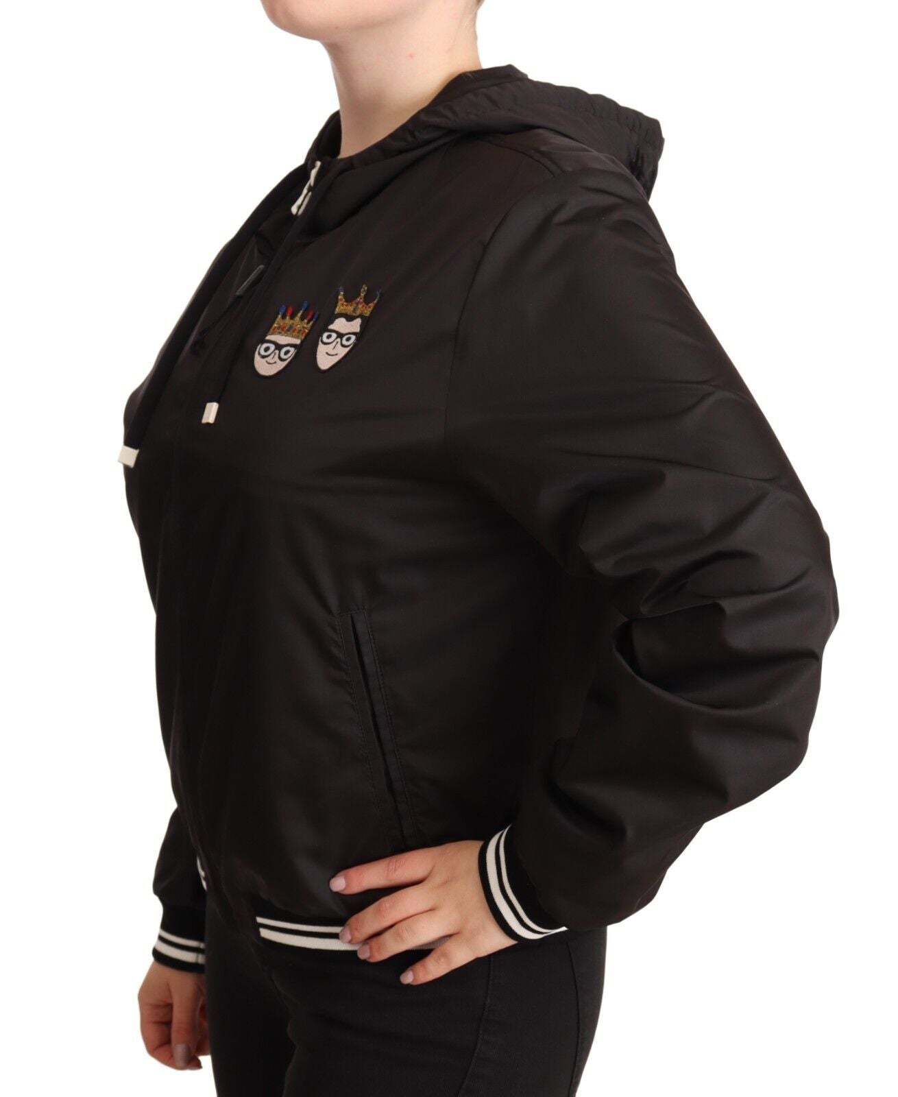 Veste bomber Dolce & Gabbana noire à capuche et fermeture éclair intégrale en polyester
