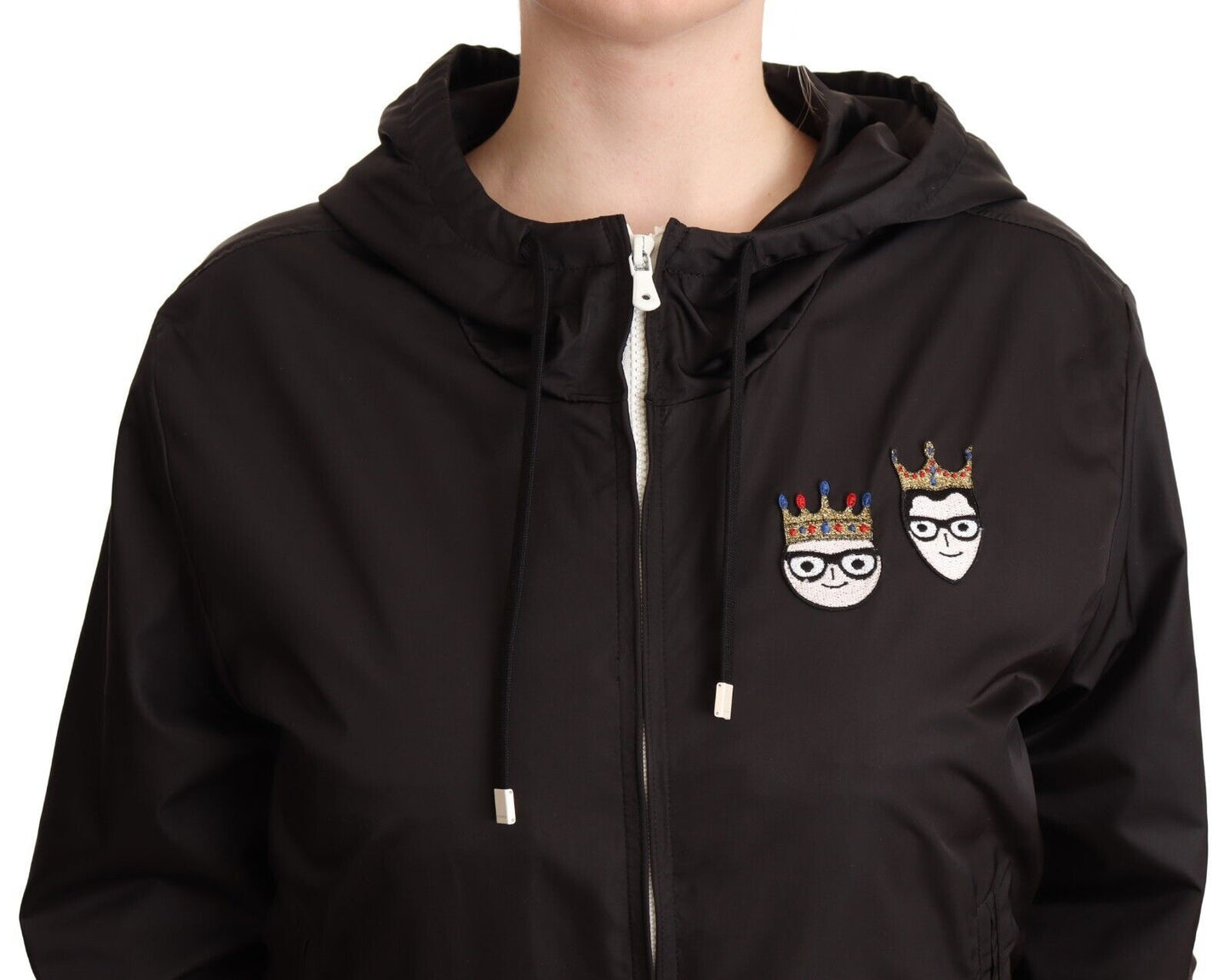 Veste bomber Dolce & Gabbana noire à capuche et fermeture éclair intégrale en polyester