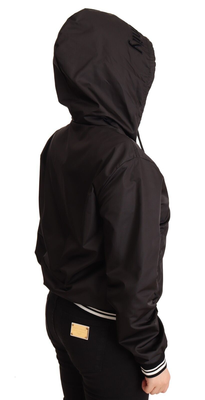 Veste bomber Dolce & Gabbana noire à capuche et fermeture éclair intégrale en polyester