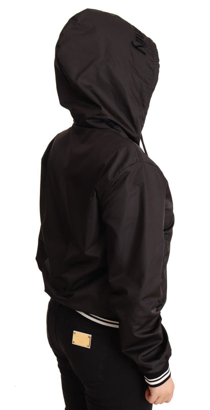 Veste bomber Dolce & Gabbana noire à capuche et fermeture éclair intégrale en polyester