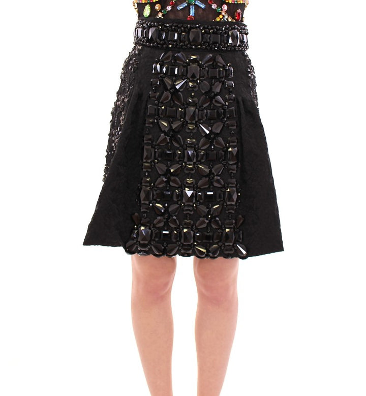 Falda por encima de la rodilla Dolce & Gabbana negra de cristal hecha a mano