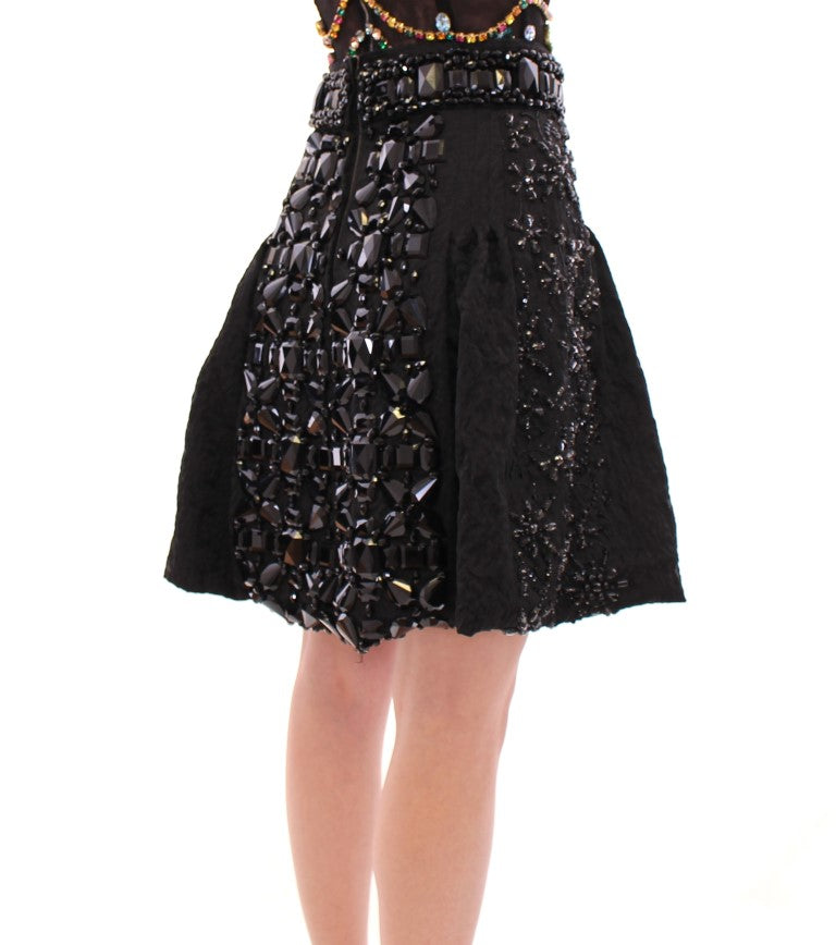 Falda por encima de la rodilla Dolce & Gabbana negra de cristal hecha a mano