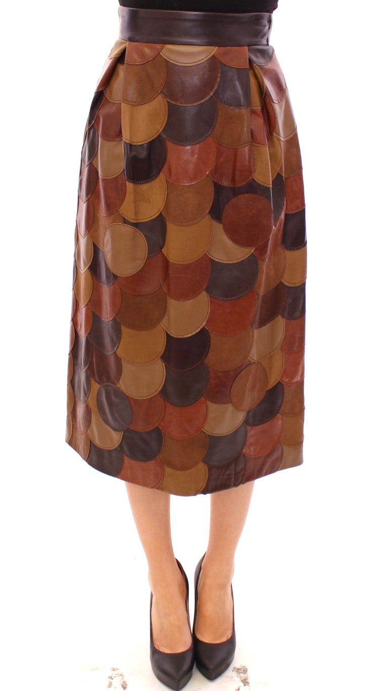 Jupe Droite Dolce & Gabbana en Cuir Patchwork Marron