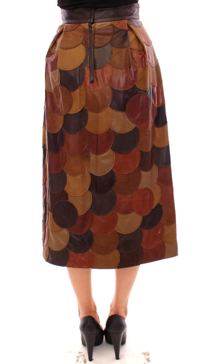 Jupe Droite Dolce & Gabbana en Cuir Patchwork Marron
