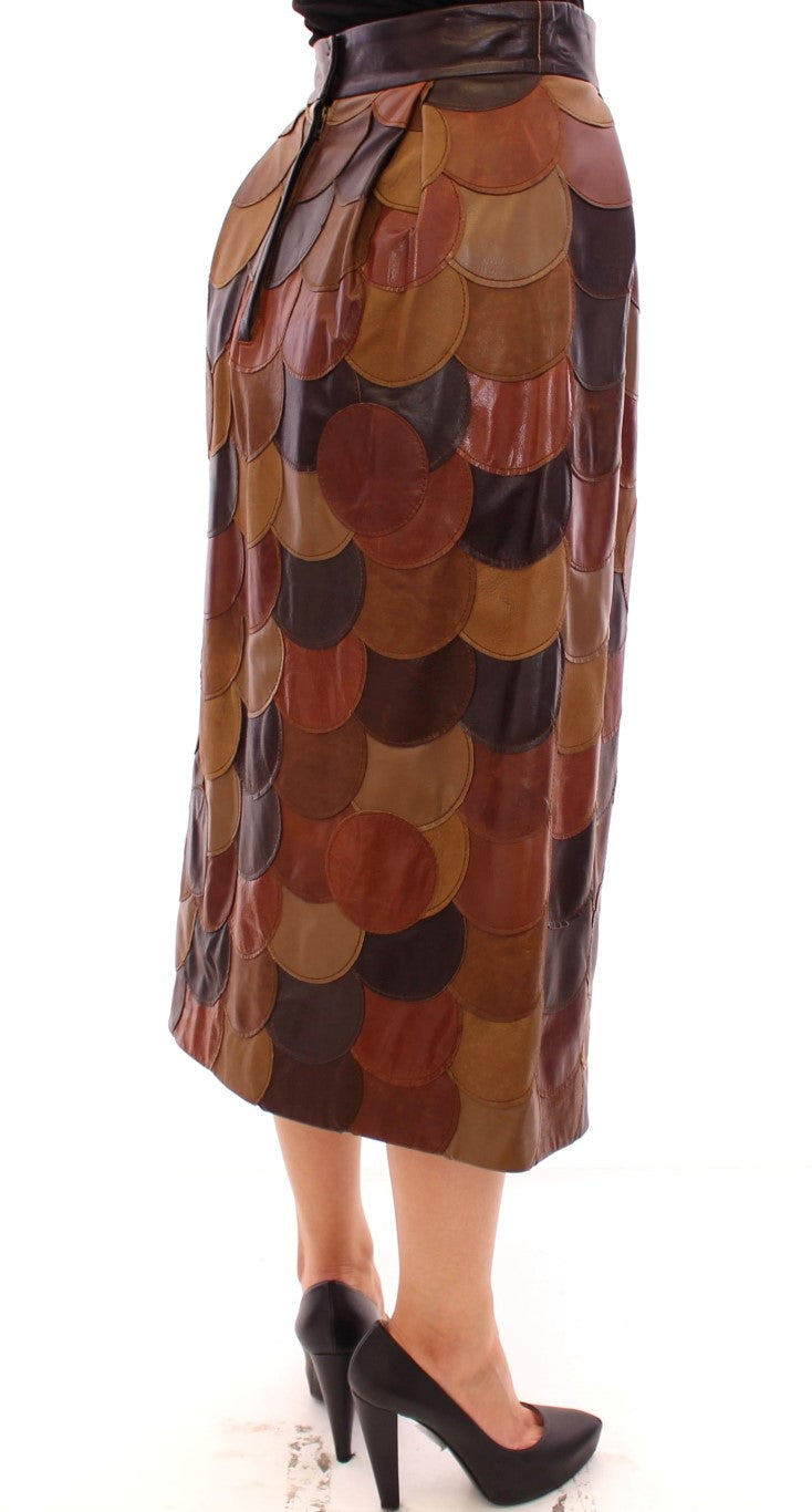 Jupe Droite Dolce & Gabbana en Cuir Patchwork Marron