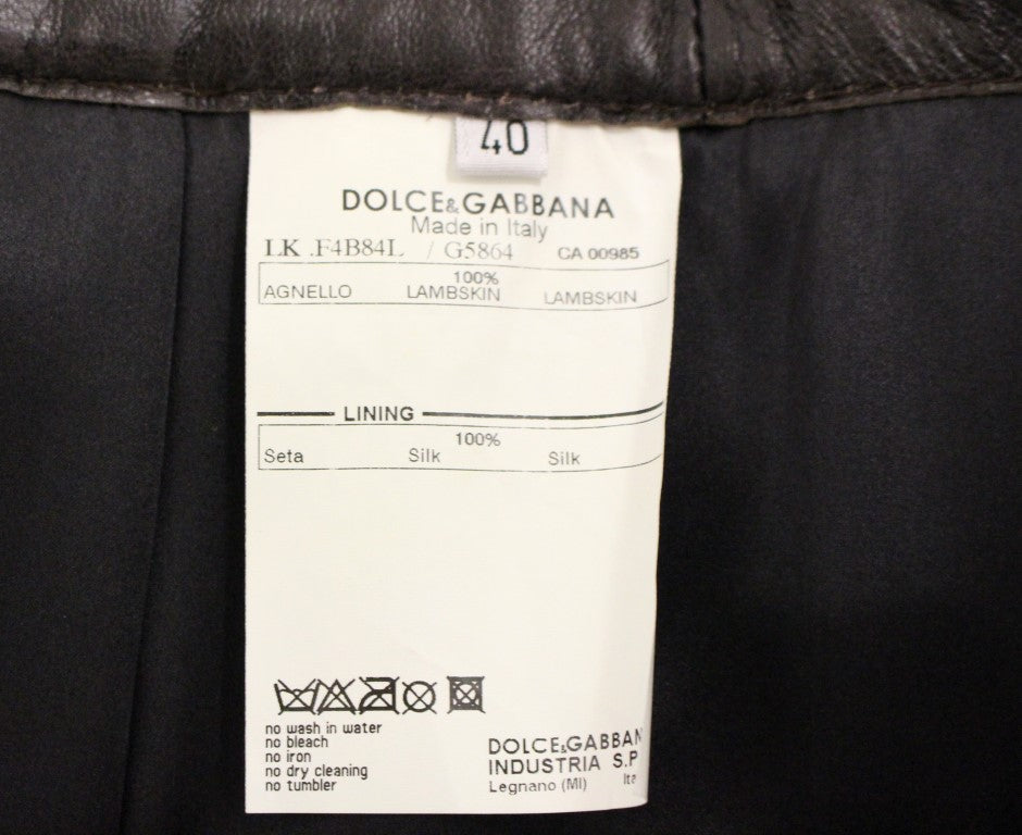 Jupe Droite Dolce & Gabbana en Cuir Patchwork Marron