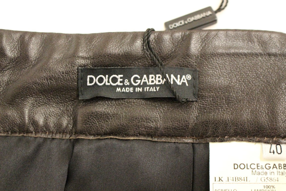 Jupe Droite Dolce & Gabbana en Cuir Patchwork Marron
