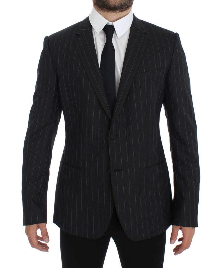 Blazer en laine Dolce & Gabbana gris rayé coupe ajustée