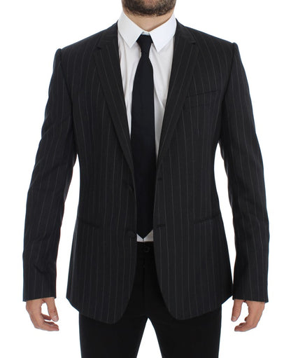 Blazer en laine Dolce & Gabbana gris rayé coupe ajustée