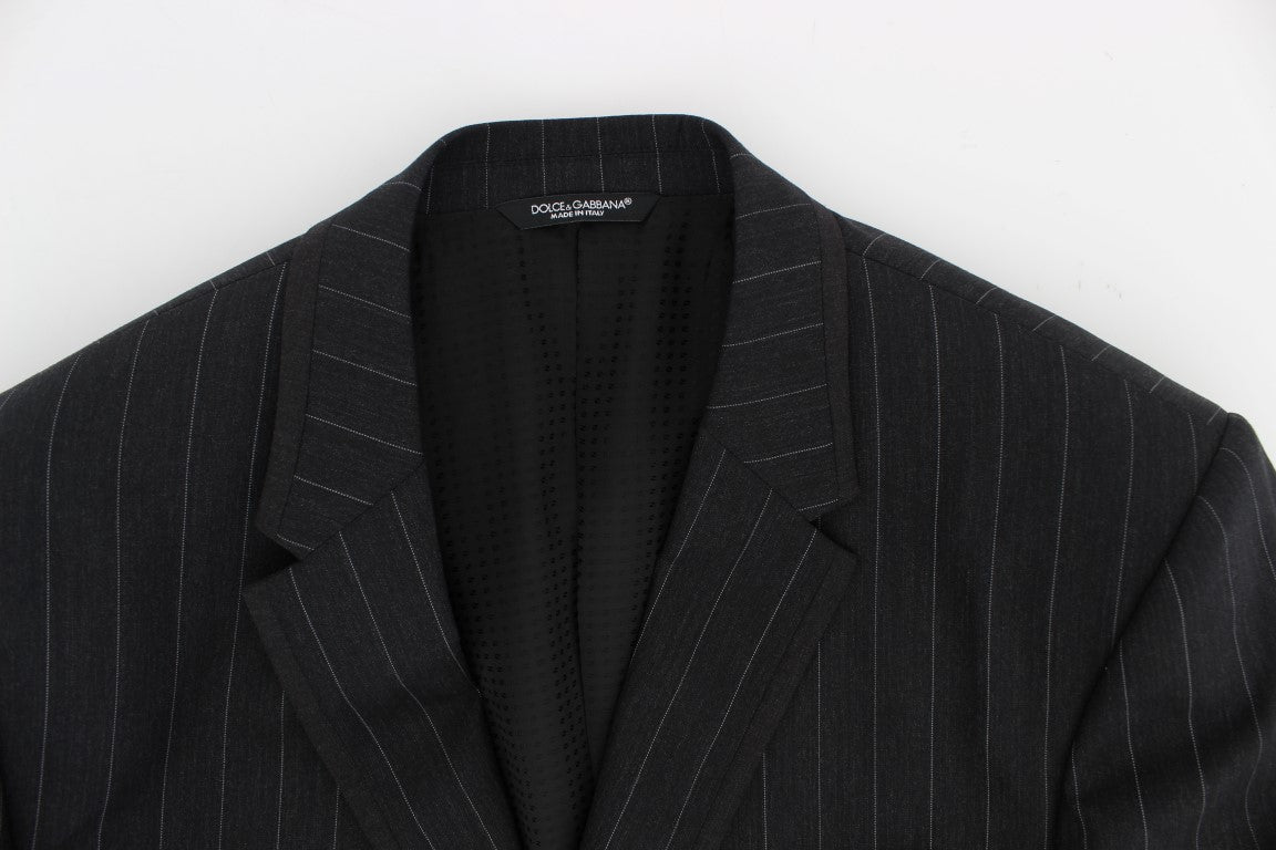 Blazer en laine Dolce & Gabbana gris rayé coupe ajustée