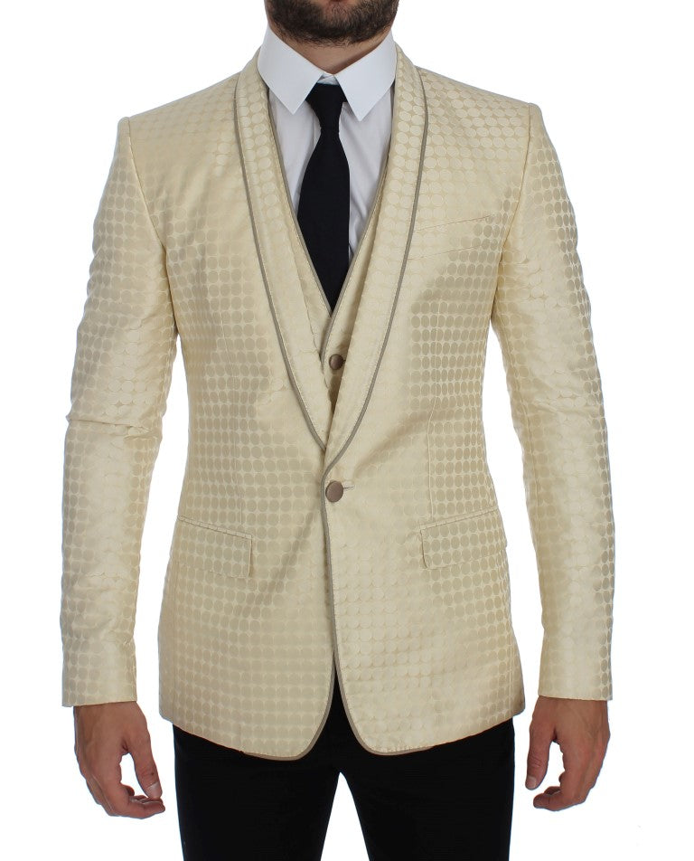 Blazer 2 pièces en soie à pois beiges Dolce & Gabbana