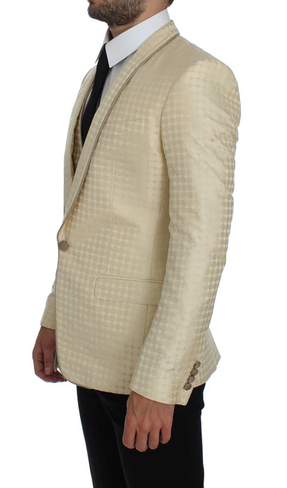 Blazer 2 pièces en soie à pois beiges Dolce & Gabbana