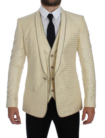 Blazer 2 pièces en soie à pois beiges Dolce & Gabbana