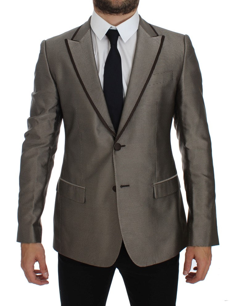Blazer en soie marron Dolce & Gabbana, coupe ajustée, deux boutons
