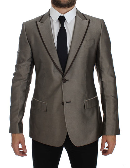 Blazer en soie marron Dolce & Gabbana, coupe ajustée, deux boutons
