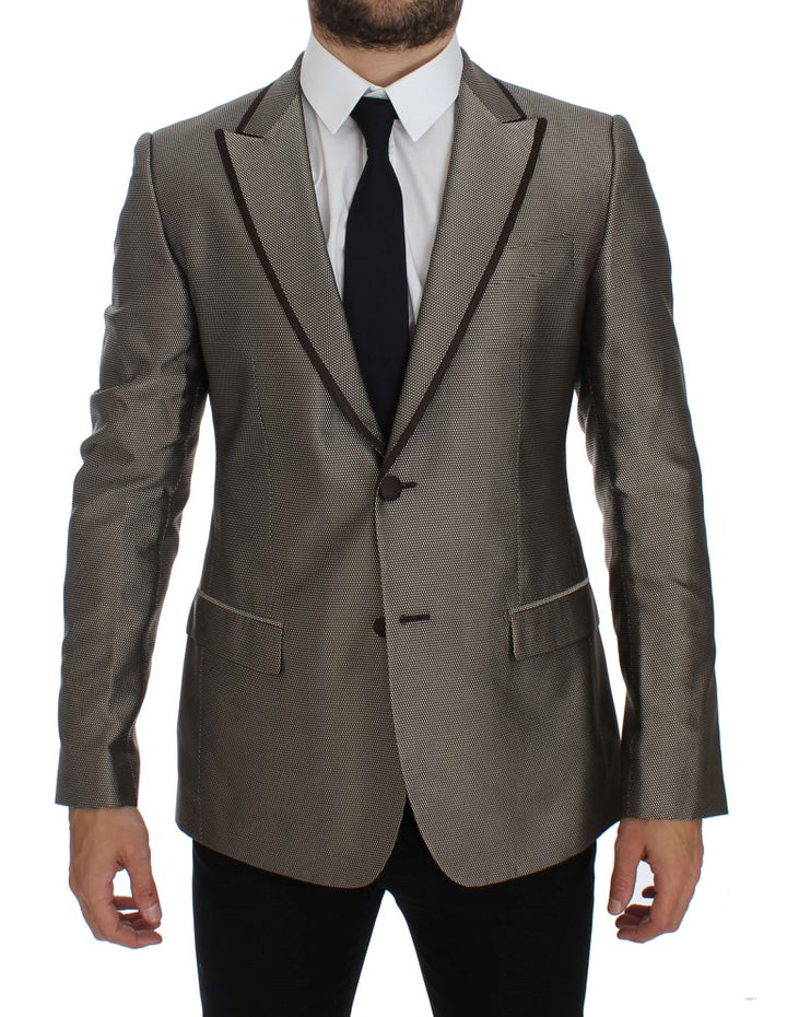 Blazer en soie marron Dolce & Gabbana, coupe ajustée, deux boutons