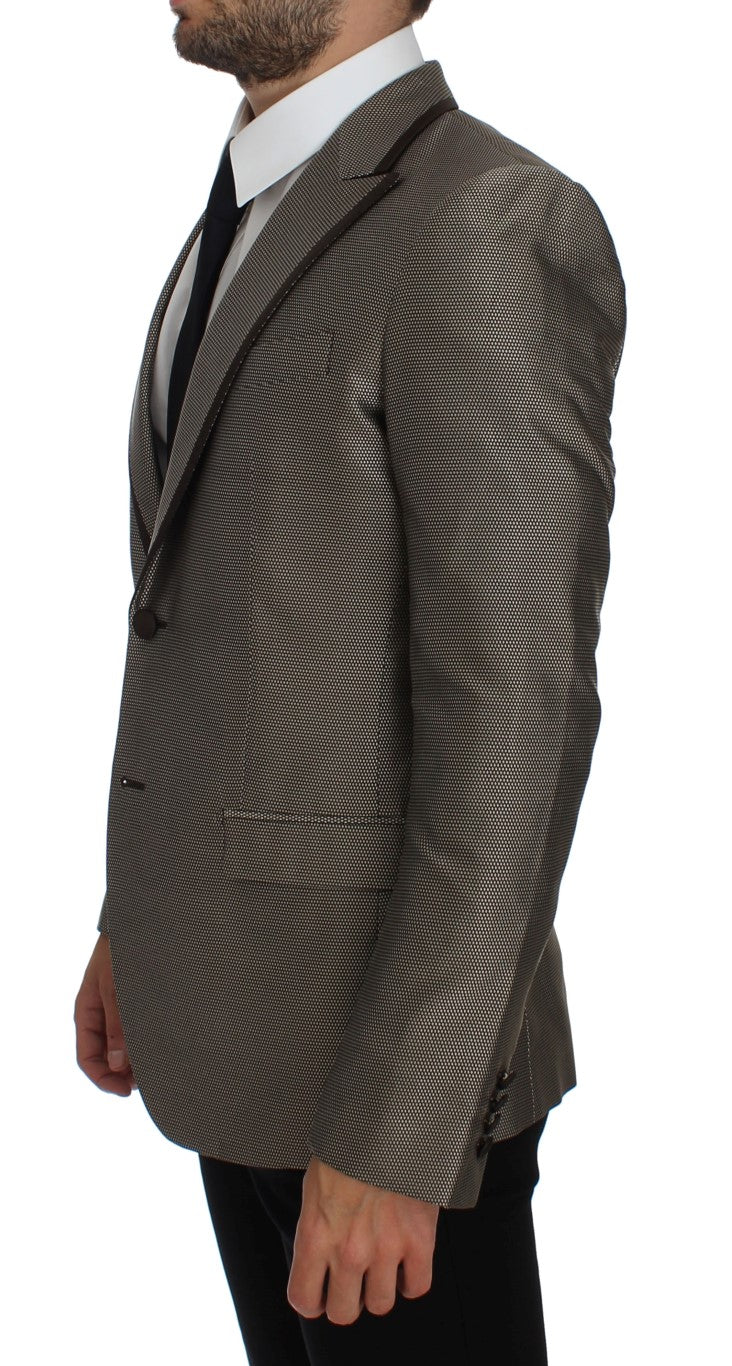 Blazer en soie marron Dolce & Gabbana, coupe ajustée, deux boutons